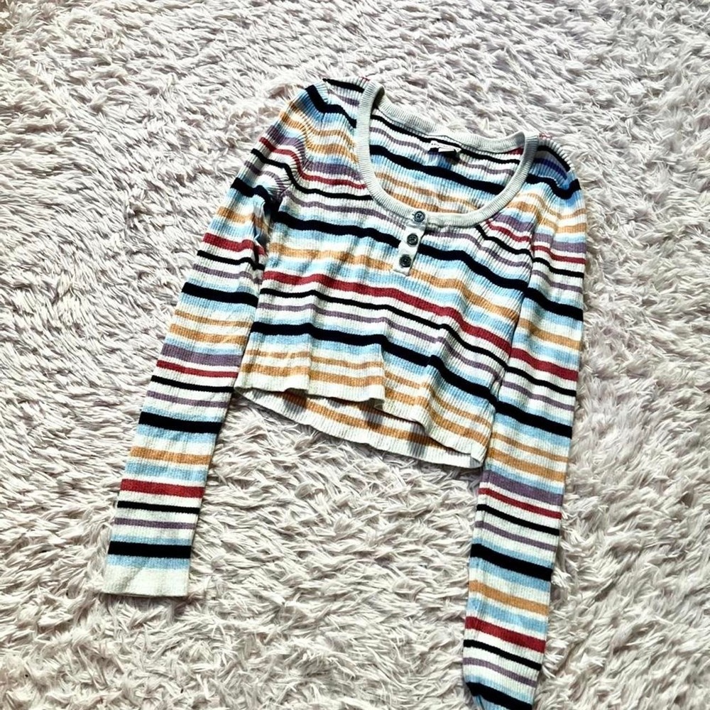 Y2K Ribbed 90s Vintage‎ Inspired Grunge Henley Crop Top Womens M Colorful Punk